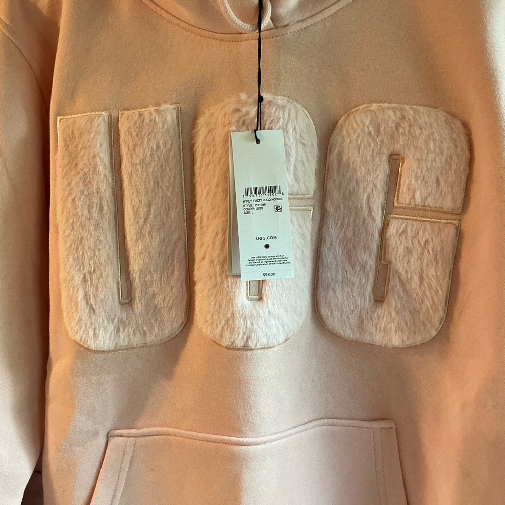 Women’s NWT Large Rey UGGfluff Pullover Logo Hoodie-Lotus Blossom Pink - Picture 8 of 8